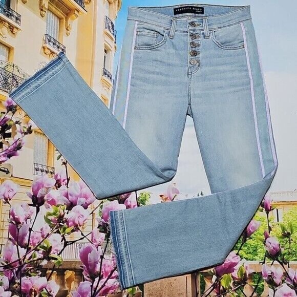Veronica‎ Beard Blue 5 Button Boot Jeans with Frayed Hem Size 24/00 - Picture 1 of 8